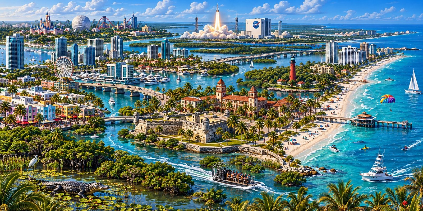 Conceptual landscape of Florida, with landmarks for discovery.