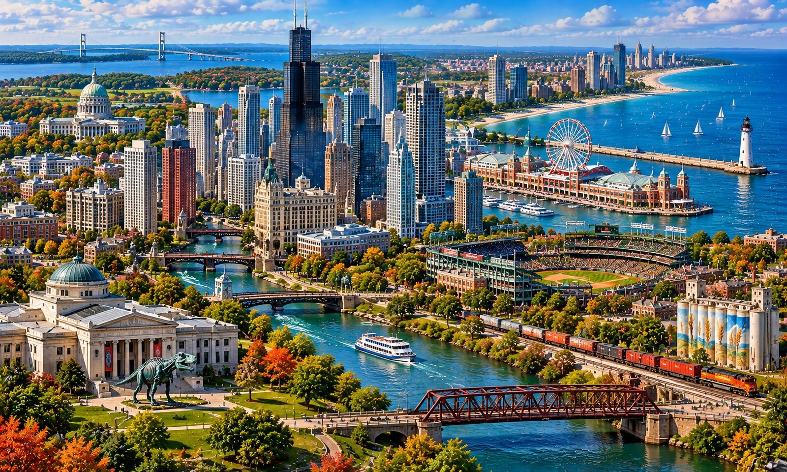 Conceptual landscape of Great Lakes / Midwest, with landmarks for discovery.
