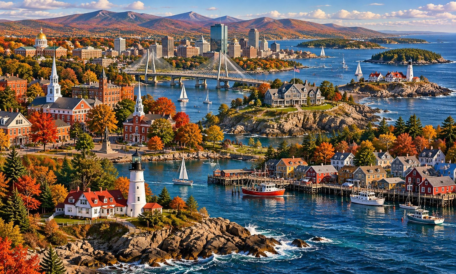 Conceptual landscape of New England, with landmarks for discovery.