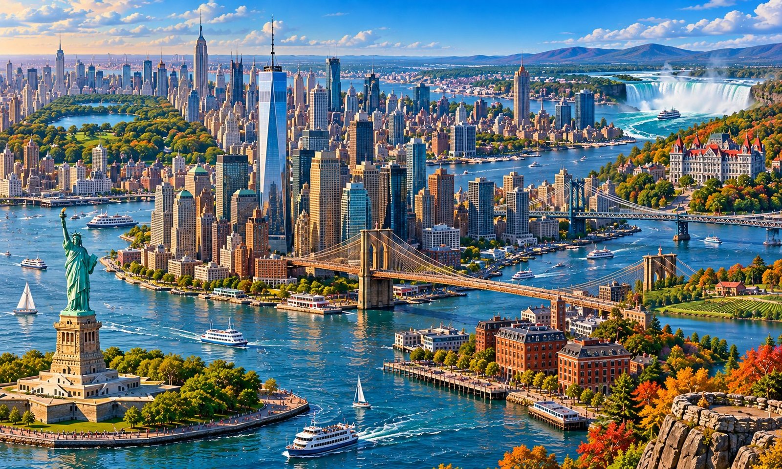 Conceptual landscape of New York, with landmarks for discovery.