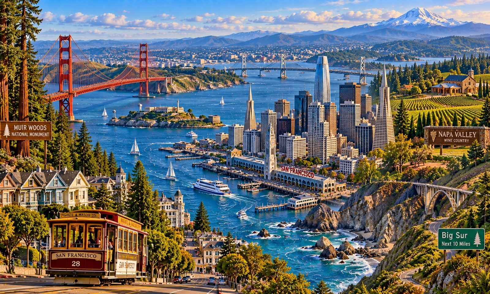 Conceptual landscape of Northern California, with landmarks for discovery.