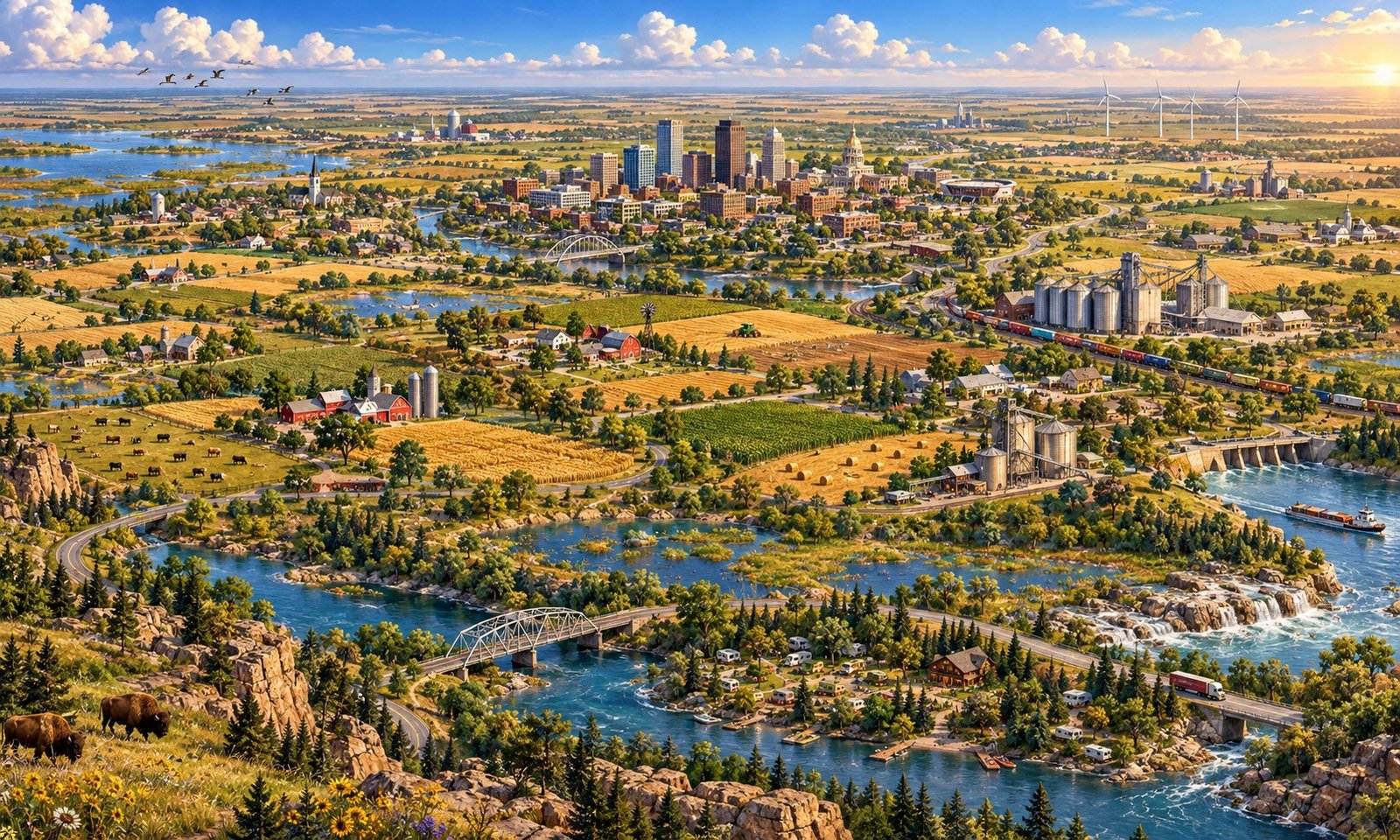 Conceptual landscape of Plains and central heartland, with landmarks for discovery.