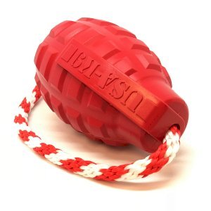 USA-K9 Grenade Shaped Durable Rubber Chew Toy, Treat Dispenser, Reward Toy