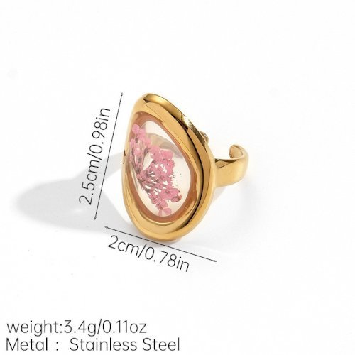 Fashion French Open Stainless Steel Dried Flower Ring Square Oval Flower Simple Light Luxury Eternal Flower Open Ring
