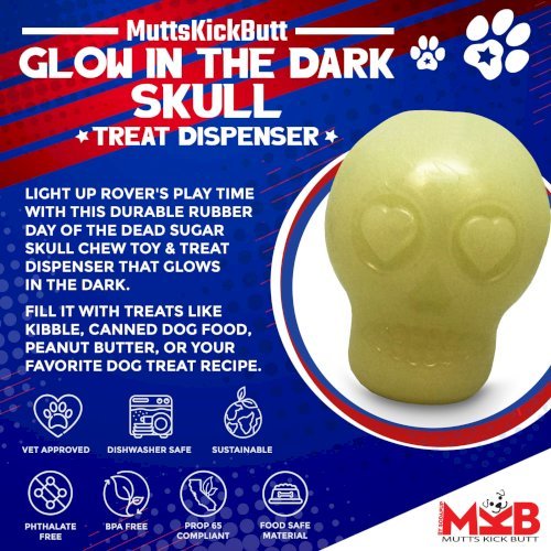 MKB Glow in the Dark Sugar Skull Chew Toy & Treat Dispenser