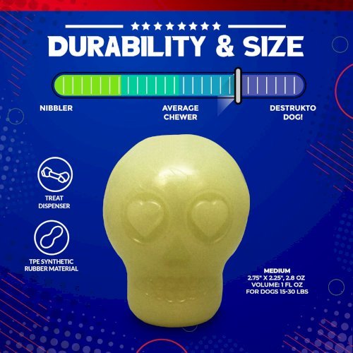 MKB Glow in the Dark Sugar Skull Chew Toy & Treat Dispenser
