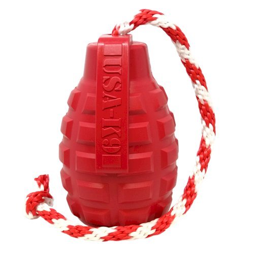 USA-K9 Grenade Shaped Durable Rubber Chew Toy, Treat Dispenser, Reward Toy