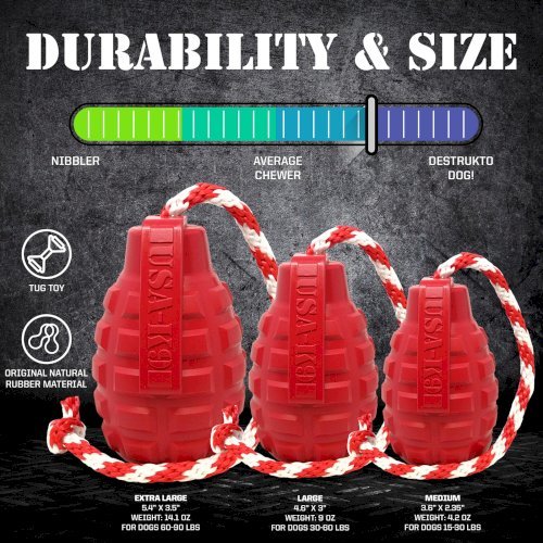 USA-K9 Grenade Shaped Durable Rubber Chew Toy, Treat Dispenser, Reward Toy