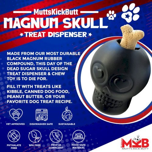 Magnum Sugar Skull Dog Chew Toy & Treat Dispenser