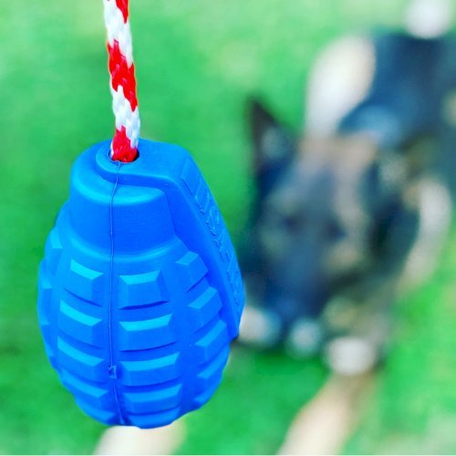 USA-K9 Grenade Durable Rubber Chew Toy, Treat Dispenser, Reward Toy, Tug Toy, and Retrieving Toy